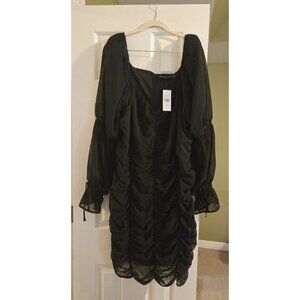 Brianna Ruched Bodycon Black Chiffon Dress Plus Size 2 Holiday Party